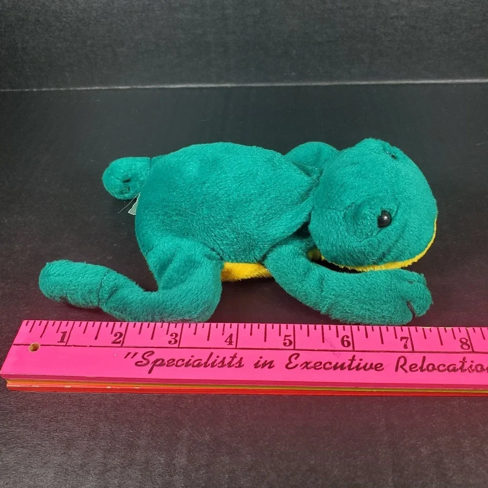 Vintage Green Frog Yellow Bean Belly Plush Head 8